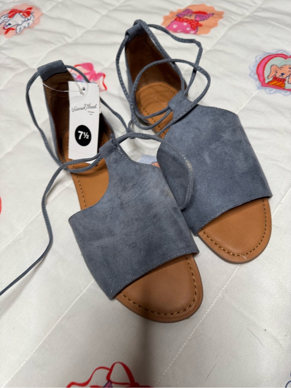 Universal Thread Blue-Gray Suede Lace-Up Flat Sandals